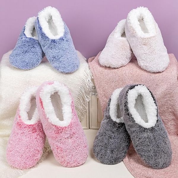 Snoozies! Frosty Faux Fur Slippers Non-Slip Soles Blue