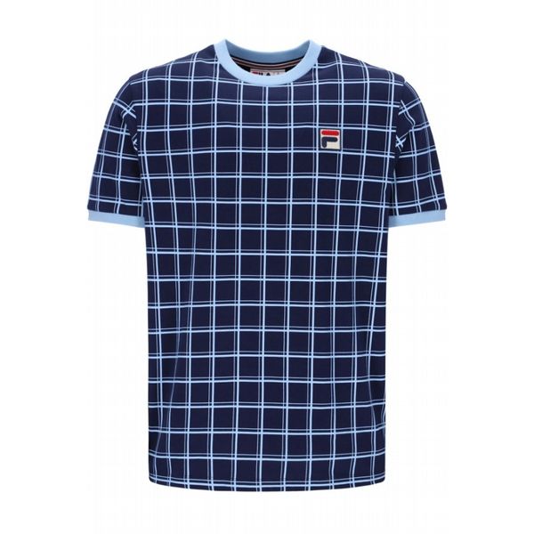 FILA FREDDIE CHECK TEE WITH CONTRAST RIB MENS - FILA NAVY/BLUE BELL