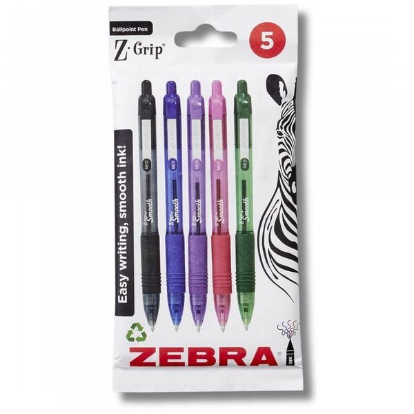 Zebra Pens - Z-GRIP Smooth 5 Pk Ballpoint Assorted Colours