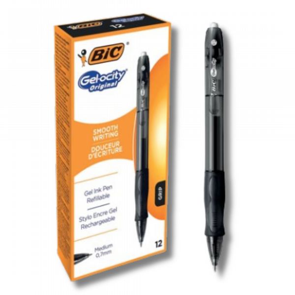 Bic Gelocity Gel Pen Retractable Medium Black (12 Pack) 829157