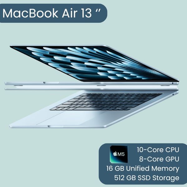 MacBook Air 13-inch, Apple M5 chip, 10C CPU, 8C GPU, 16GB UM, 512GB SSD