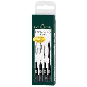 Faber Castell: Pitt Artists Pen SET of all 4 sizes: BLACK: indian ink