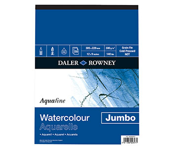 Daler Rowney Aquafine Jumbo watercolour paper pad 300gsm 50 sheets, NOT surface 12x9in