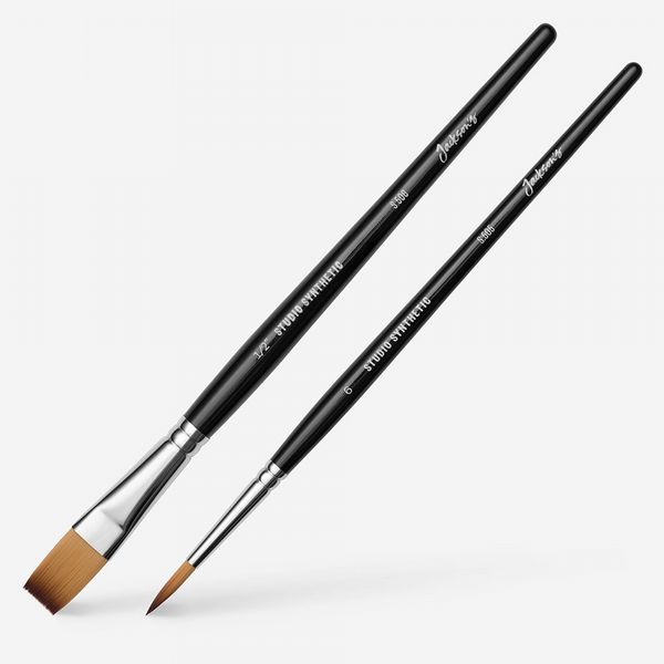  Jackson's : Studio Synthetic Watercolour Brush : Set of 2 : Round Size 6 & Flat...