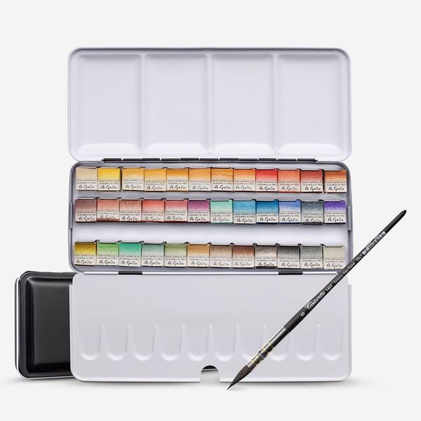  A. Gallo : Handmade Watercolour Paint : Naturale 36 Palette Metal Tin 36 Half Pans with...