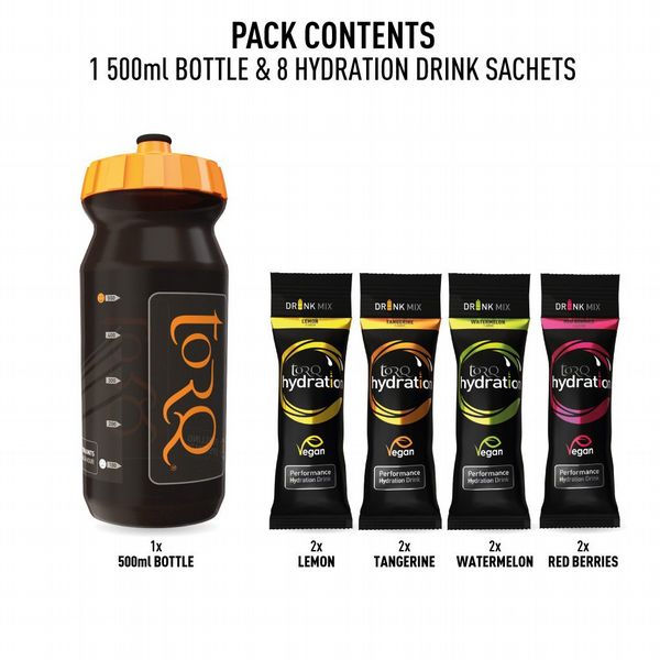 TORQ Hydration 500ml Bottle & 8 Mixed Sachets